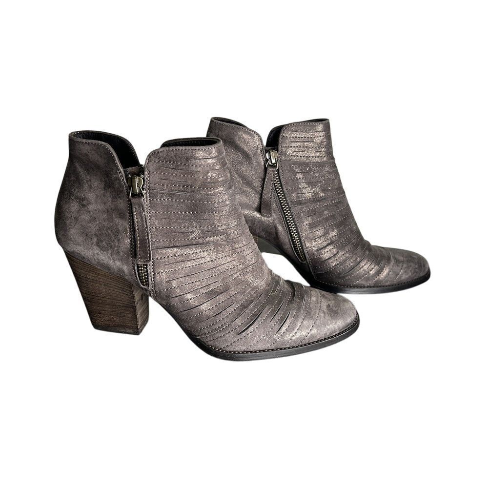 PAUL GREEN Malibu Sliced Zip Bootie Size 8.5 Smoke Brush‎ Metallic Leather